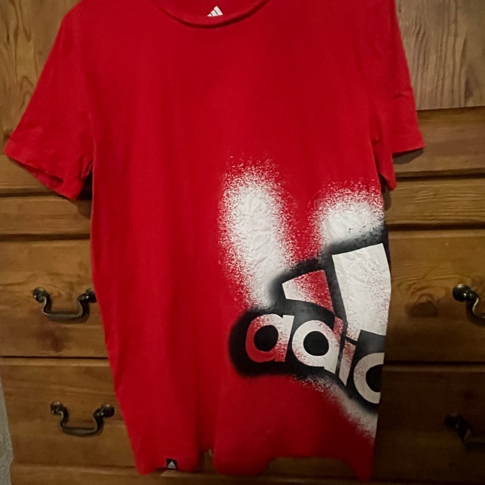 Adidas Kids Red and White Graphic Tee